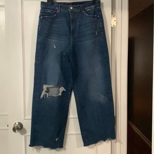 Super High Waisted Ripped Raw Hem Jean 90’s Wide Leg Jean size 12 short